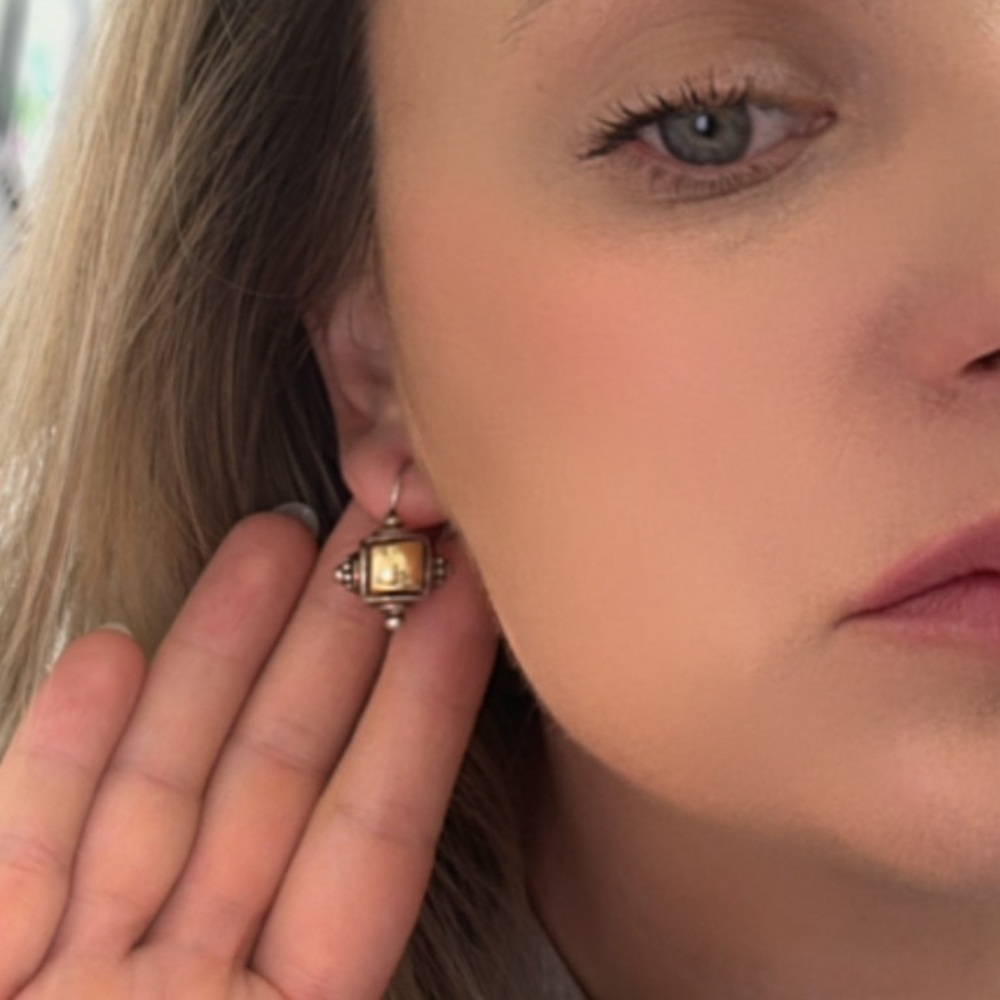 14K yellow gold and 925 sterling silver earrings for pierced ears 7.2g - Picture 9 of 16